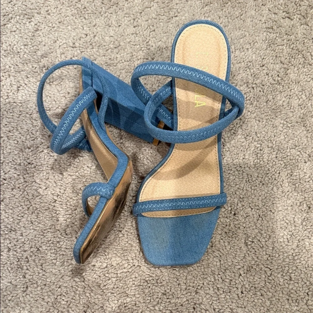 Miss Lola Denim Blue Strappy Heels